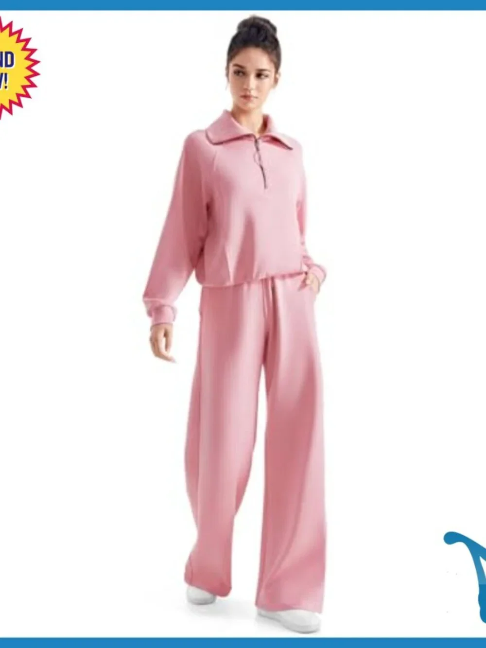 Modal Sweatsuit Set Wide Leg Pants Half Zip Sweatshirt Loungewear
